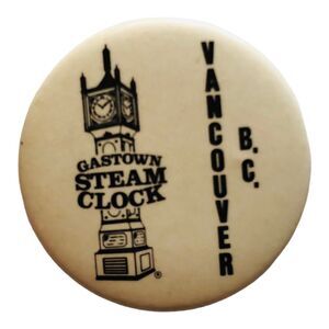 VTG Pinback Pin Button Gastown Steam Clock Tower Vancouver BC Canada Souvenir